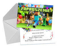 ZAPROSZENIA DLA DZIECI DZIECIĘCE URODZINOWE MINECRAFT + KOPERTA