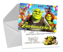 ZAPROSZENIA DLA DZIECI URODZINOWE SHREK OSIOŁ KOT W BUTACH + KOPERTA