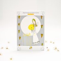 Zaproszenia komunijne. Na Pierwszą Komunię Świętą dla dziewczynki. Komplet 5 sztuk NC 1156