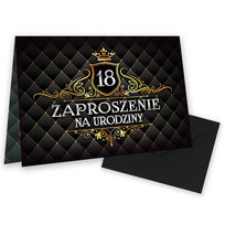 Zaproszenia na 18 Urodziny Gold Czarna Koperta - 10 sztuk