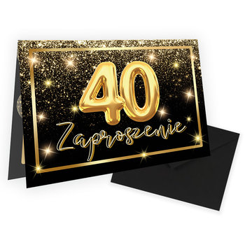 Zaproszenia na 40 Urodziny Złote Balony Czarna Koperta - 10 sztuk - Szalony Kot