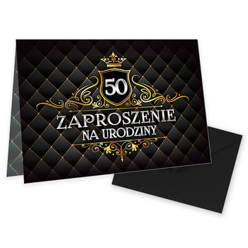 Zaproszenia na 50 Urodziny Gold Czarna Koperta - 10 sztuk - Szalony Kot