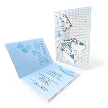 Zaproszenia na urodziny Urocze dziecięce buciki, aplikacja smoczek 63317 - Forum Design Cards