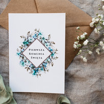 Zaproszenie I Komunia Święta niebieskie kwiaty - 5 szt. w  zestawie