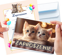 ZAPROSZENIE KOTECZKI SŁODKIE MAŁE KOTKI NA URODZINY DZIECKA + KOPERTA