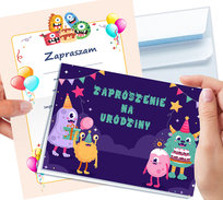 ZAPROSZENIE MONSTER STRASZNE POTWORKI NA URODZINY DZIECKA + KOPERTA