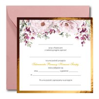 Zaproszenie na KOMUNIĘ ŚWIĘTĄ błysk - kwiaty - 1szt - komunijne
