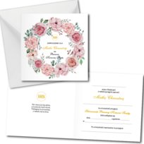 Zaproszenie na KOMUNIĘ ŚWIĘTĄ dla MATKI CHRZESTNEJ - KWIATY RÓŻOWE komunijne