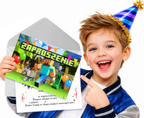 ZAPROSZENIE NA URODZINY MINECRAFT ZAPROSZENIA + KOPERTA