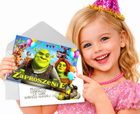 ZAPROSZENIE NA URODZINY SHREK OSIOŁ KOT W BUTACH ZAPROSZENIA + KOPERTA