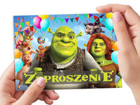 ZAPROSZENIE SHREK OSIOŁ KOT W BUTACH NA URODZINY DZIECKA + KOPERTA