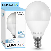 Żarówka LED E14 Kulka Kula 8W 4500K BIAŁA NEUTRALNA 720lm Wydajna PREMIUM