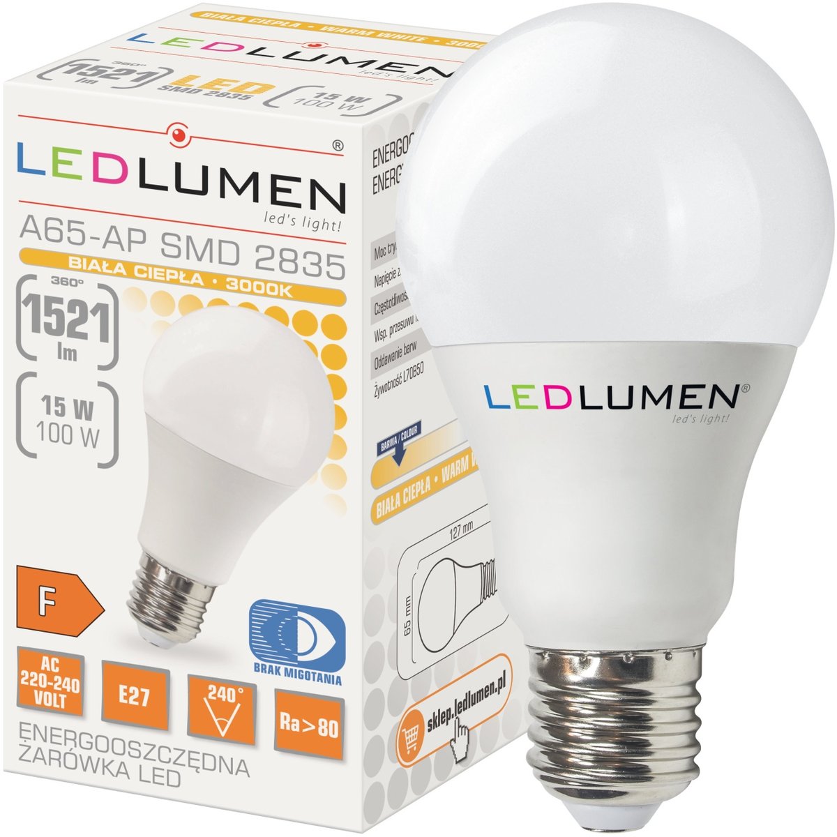 Lampada LED E27 A65 15W 1250lm 200° luce fredda 6400K V-tac 161