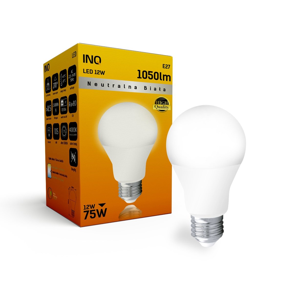 Фото - Лампочка Żarówka LED INQ LA044NW, E27, 12 W, biała neutralna