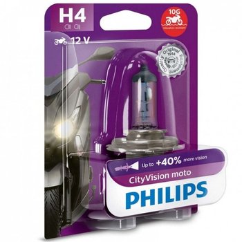 Żarówka motocyklowa Philips CityVision Moto H4 12V 60/55W (+40% więcej światła, pomarańczowy efekt w reflektorze) - Philips