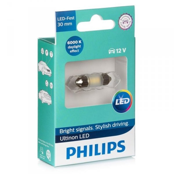 Фото - Автолампа Philips Żarówka samochodowa LED  Ultinon LED 6000K C5W / C10W 30mm 12V 0.6W 