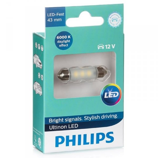 Фото - Автолампа Philips Żarówka samochodowa LED  Ultinon LED 6000K C5W / C10W 43mm 12V 0.6W 