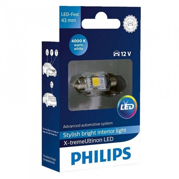 Фото - Автолампа Philips Żarówka samochodowa LED  X-tremeUltinon 4000K C5W C10W 43mm 12V 1W 