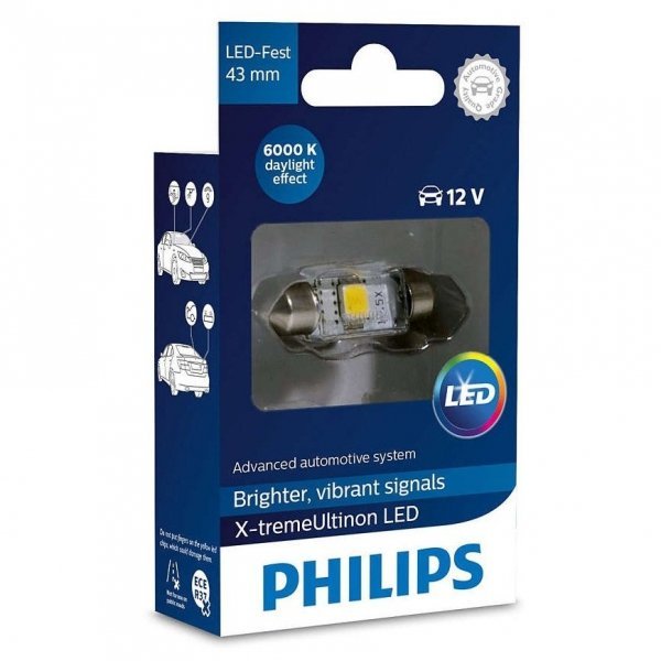 Zdjęcia - Żarówka samochodowa Philips  LED  X-tremeUltinon 6000K C5W C10W 43mm 12V 1W 