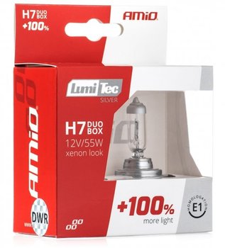 Żarówki halogenowe Amio LumiTec Silver H7 12V 55W (+100% więcej światła, bielsze światło) - Amio