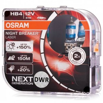 Żarówki halogenowe Osram Night Breaker Laser Next Generation HB4 9006 12V  51W (150% więcej światła, 150 metrów oświetlonej drogi i 20% bielsze  światło) - Osram