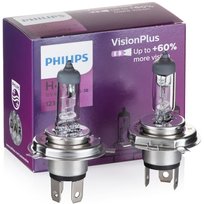 Żarówki halogenowe Philips VisionPlus +60% H4 12V 60/55W, 2 szt. w kartonowym opakowaniu