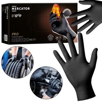 Zarys MERCATOR Gogrip, Czarne rękawice nitrylowe, rękawiczki bezpudrowe, diamentowa tekstura, XXL, 50szt. - Zarys