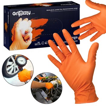 ZARYS, Pomarańczowe rękawice nitrylowe, rękawiczki bezpudrowe, diamentowa tekstura, L, 50szt. - Zarys