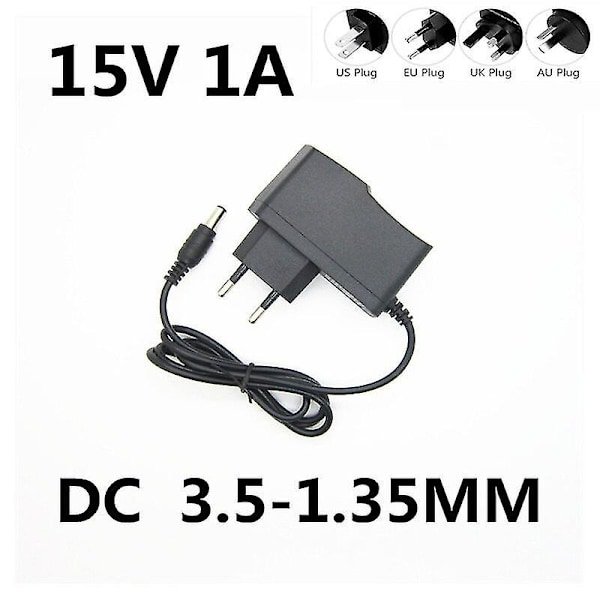 Voedingsadapter 15V 1A 15W – Wisselstroom, 5.5x2.1 Mm, CE-goedgekeurd, Met 3 Verwisselbare Stekkers