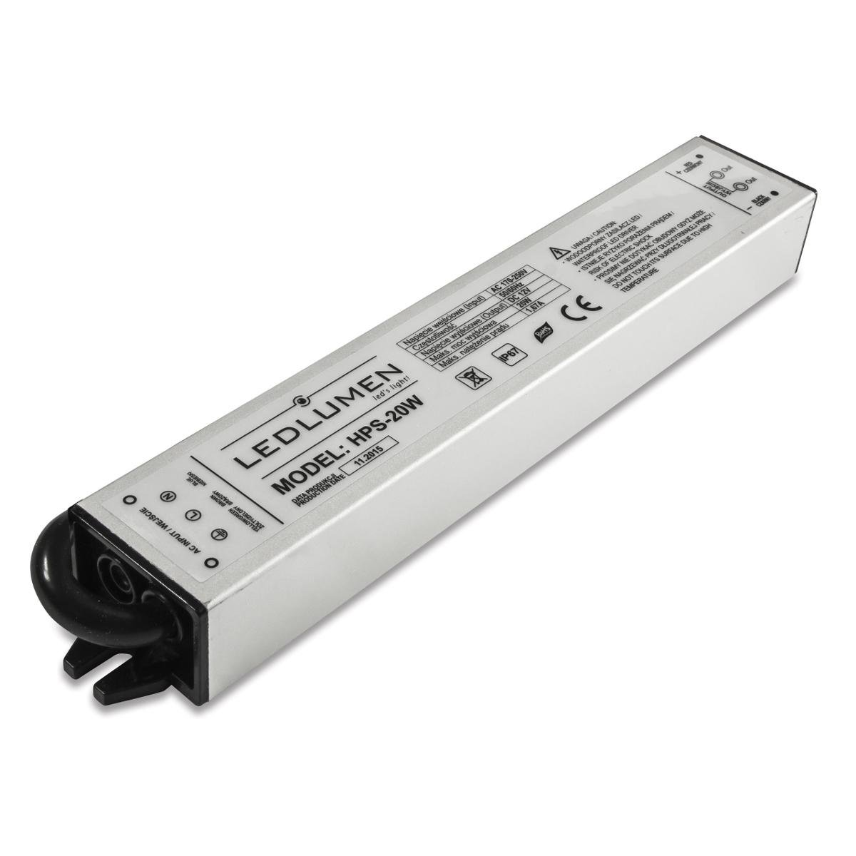 Zasilacz wodoodporny LEDLUMEN, 12V, IP67, 20W