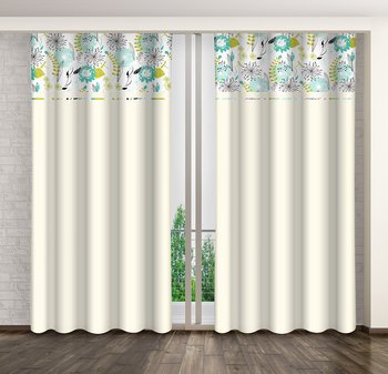 Zasłona gotowa na żabki, 160x250, kremowa w kwiaty, ZMH-441 - Mariall Design