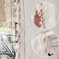 Zasłony gotowe lniane BOHO z frędzlami panel sztora LEN 150/250cm