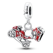 Zawieszka Charms SREBRO 925 Koralik Czerwony Ścigacz Motor i Kask