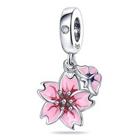 Zawieszka Charms SREBRO 925 Koralik Kwiat Magnolia i Motyl Sfera Damska