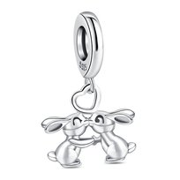 Zawieszka Charms SREBRO 925 Koralik Zakochane Króliczki
