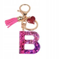 Zawieszka do kluczy B - brokat, serduszko, różowy detal