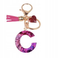 Zawieszka do kluczy C - brokat, serduszko, różowy detal