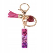 Zawieszka do kluczy I - brokat, serduszko, różowy detal