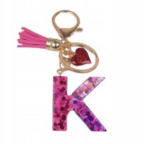 Zawieszka do kluczy K - brokat, serduszko, różowy detal