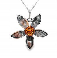 Zawieszka duża srebrna z bursztynem bałtyckim KWIAT srebro oksydowane