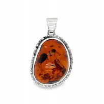 Zawieszka duża SREBRNY Z BURSZTYNEM naturalnym SREBRO koniak elegancka