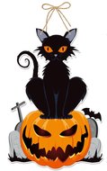 Zawieszka Halloween Dekoracja Na Drzwi Wisząca Ozdoba Kot Dynia Nagrobek 7 - Korbi