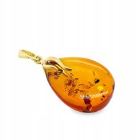 ZAWIESZKA SREBRNA pozłacana BURSZTYN złoto wisiorek