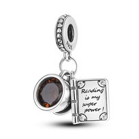 Zawieszka SREBRO 925 Charms koralik Książka Kawa Filiżanka Sfera Damska