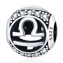 Zawieszka Srebro 925 Charms Koralik Znak Zodiaku Waga Sfera Damska