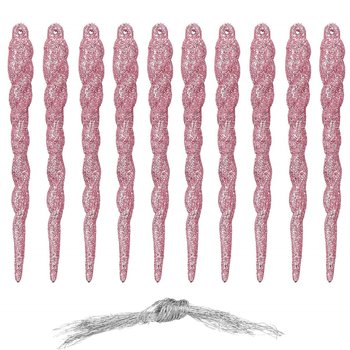 Zawieszki choinkowe 10 szt. 12 cm sople brokatowe różowe - Springos
