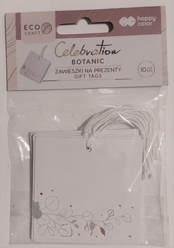 Zawieszki do prezentów Botanic, kwadrat, 10 sztuk, ze sznurkiem - Happy Color
