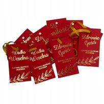 ZAWIESZKI złocone etykiety na alkohol Wódkę Weselną 50szt Czerwone PR910