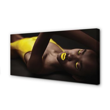 Zdjęcie na płótnie dekor TULUP Kobieta żółte usta, 120x60 cm - Tulup