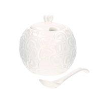 Zdobiona Cukiernica Z Pokrywką I Łyżeczką 270 Ml Valentino La Porcellana Bianca